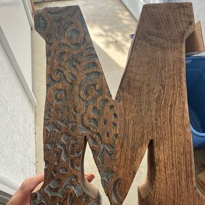 Wooden Carved Letter M Decor